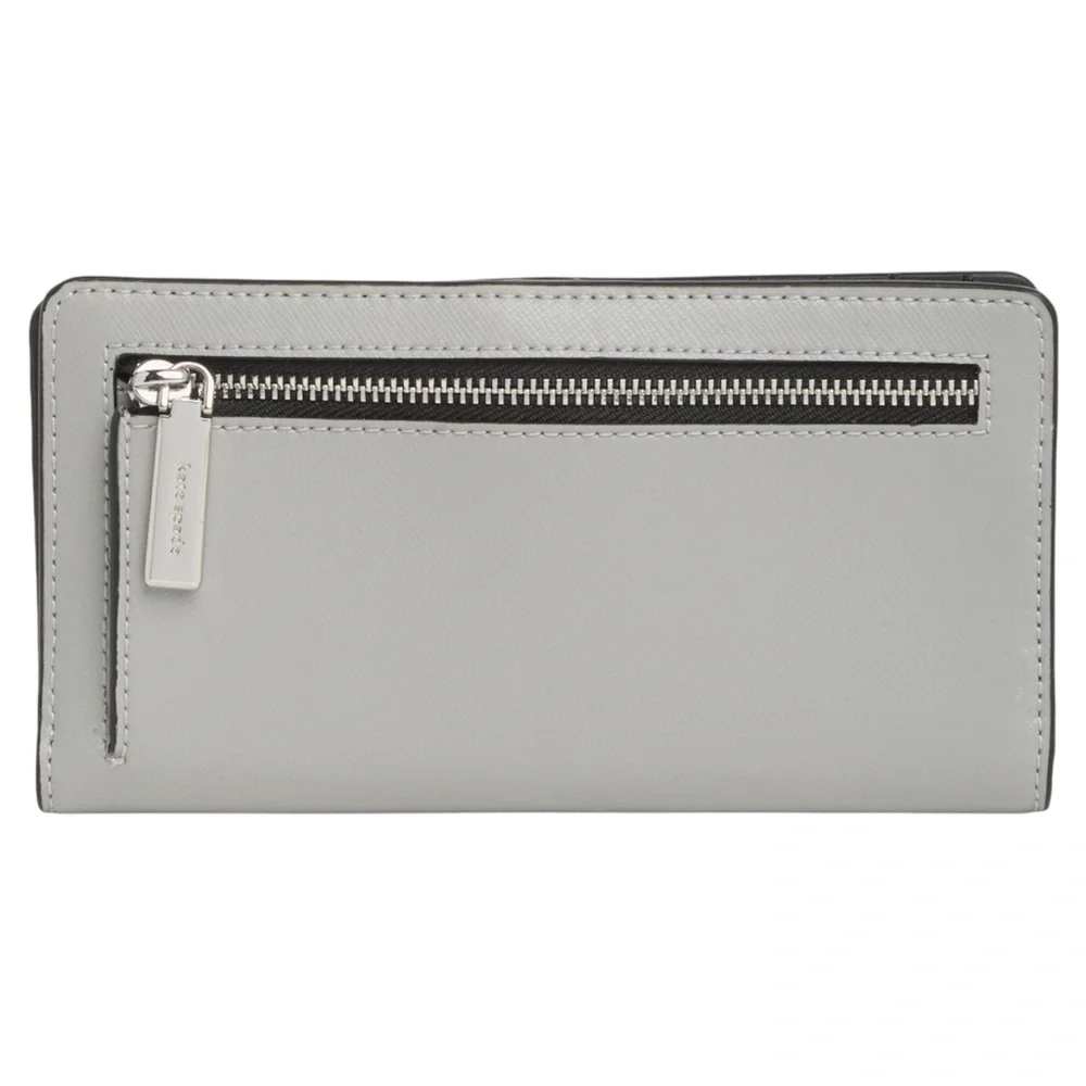 Kate Spade New York | Large Slim Bifold Leather Wallet in Nimbus Grey | NWT NEW